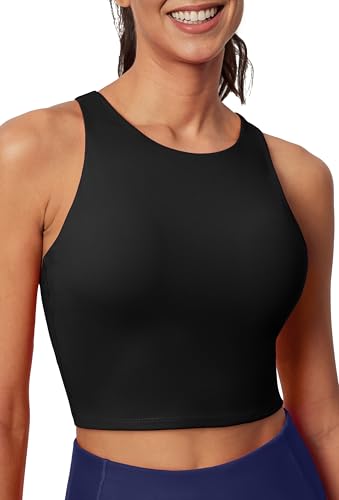 Ewedoos Black Longline Sports Tank Top with Built-in Padded Bra - Medium