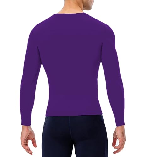 Men's Compression Long Sleeve Athletic Shirt - Cool Dry Purple, Large