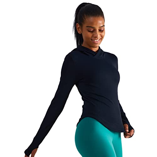Women's Hooded Long Sleeve Athletic Running Shirt with Thumb Holes