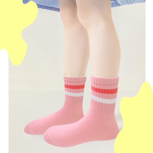Girls Crew Socks - 10 Pairs Athletic Cotton Lightweight 3-5T Multicolor
