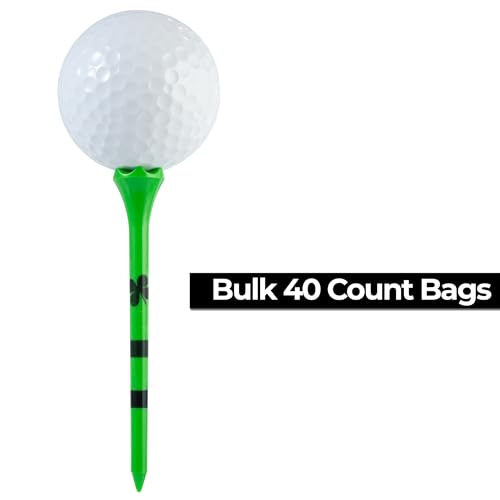 3 1/4 Inch Neon Green Golf Tees with Four Leaf Clover - 40 Pack
