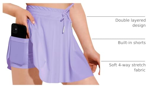 Girls Tennis Skirt Athletic Skort with Pocket - Purple, 7-8 Years