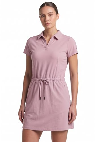 Women's Short Sleeve Knit Dress - Collared, Stretch, Medium Mauve Rose