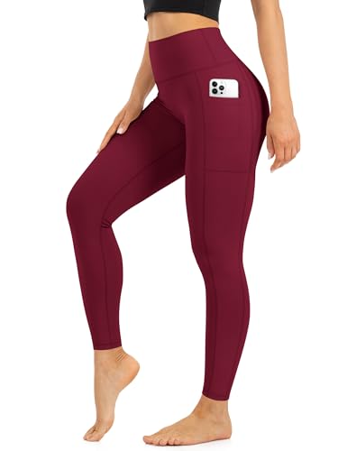 Blisset High-Waist Full-Length Leggings with Two Pockets, Burgundy, Small-Medium