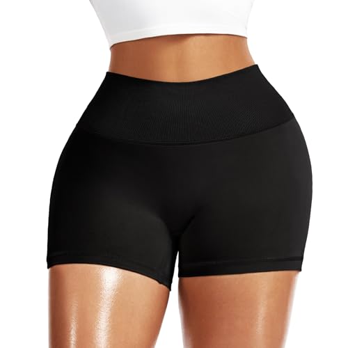 High Waist Biker Shorts for Women - Squat Proof, Black - Small-Medium