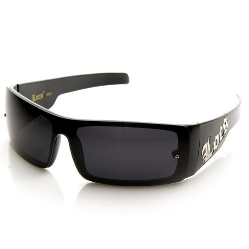 Locs One-Piece Shield Sunglasses Dark Lens Black 60mm Gangsta Wraps