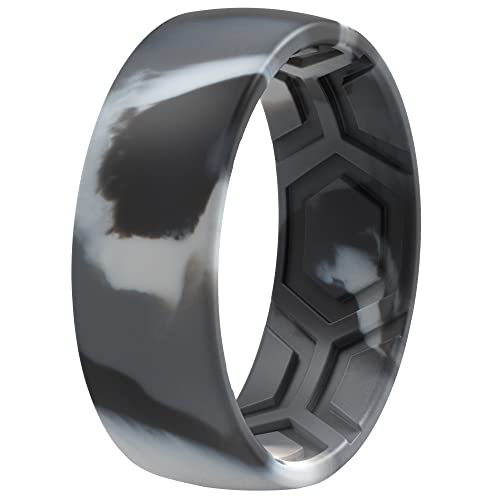 Men's Black Camo Silicone Ring - 8mm Patterned Rubber Band