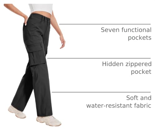 Moosehill Women's Hiking Pants - Water Resistant Quick Dry, Size 8, Black, Standard Fit