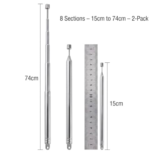 Telescopic 8-Section Radio Antenna Replacement - 2-Pack