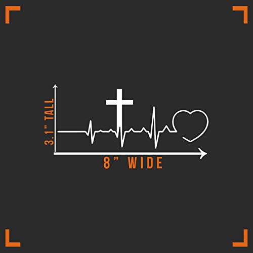 Christian Cross Heartbeat Vinyl Decal Sticker - 8" x 3"