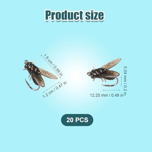 20-Piece PVC Black Fly Fishing Lures with Hooks - Realistic Soft Bait