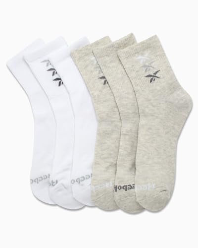 Reebok Women's High Quarter Socks 6-Pack Moisture Wicking Cushioned Crew Oatmeal/White