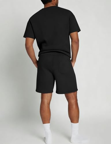 Men's Cotton Baggy Lounge Shorts 7" Fleece Casual Sleepwear Black Large