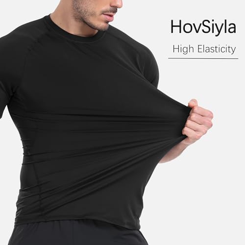 HovSiyla Men's Compression Shirts Short Sleeve Baselayer 5 Pack Black Medium Workout