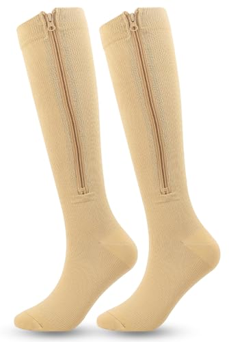 Zipper Compression Socks - 15-20mmHg Knee-High for Varicose Recovery - L Color