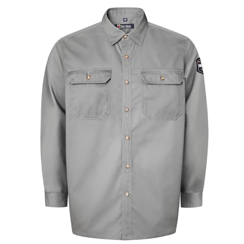 Men's 7.5oz FR Shirts, 100% C Flame Resistant Welding Jacket, Fire Retardant Clothing, Durable Accessories, Meets NFPA2112, Grey-ZRND L