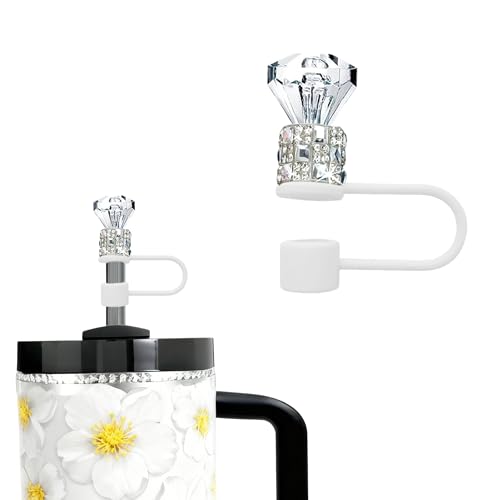 Diamond Straw Topper for 10mm Tumbler Straws - White Rhinestone Cover