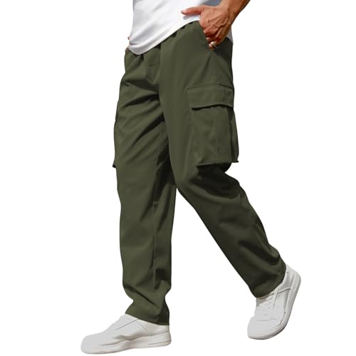 Men's Cargo Joggers Large Army Green Drawstring Elastic Waist Pants