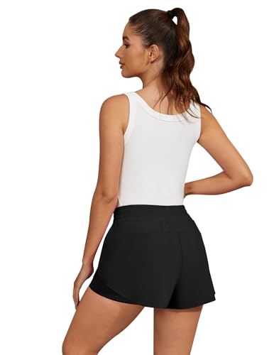 FireSwan Women's 2-in-1 Butterfly Flow Athletic Running Shorts - Black, Medium