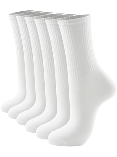 Casual Athletic Crew Socks for Women - 3 Pairs, Size 6-11 (White)