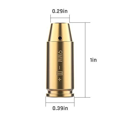 9mm Red Dot Laser Bore Sighter with 3 Sets of Batteries - Brass