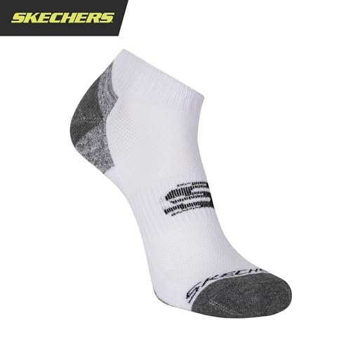 Skechers Men's 6 Pack Quarter Crew Socks White/Grey 10-13 - Athletic Comfort