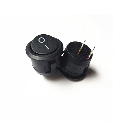 2-Pack Round Rocker Switch - SPST 12V 10A Black On/Off Button for DC Circuits
