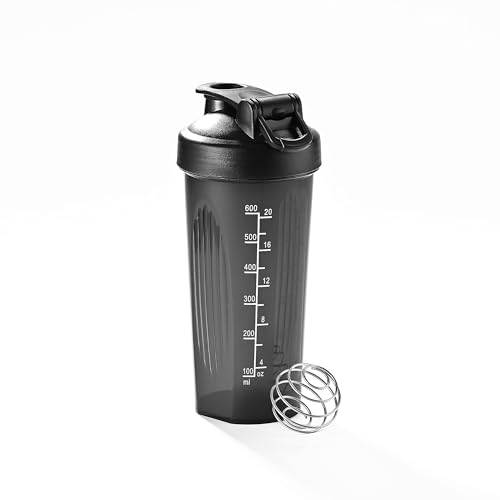 20oz Shaker Bottle with Whisk & Measurements - Black