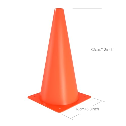 12 inch Soccer Training Cones for Outdoor Activity, Orange Traffic Cones,Plastic Sports Cones 10 Packs