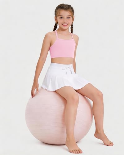 Girls Spaghetti Strap Sports Bra - Y Back Racerback Crop Top - Pink (9-10 Years)