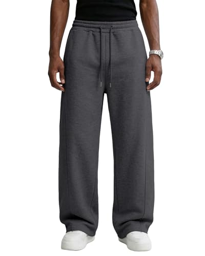 Pillxter Men’s Baggy Sweatpants Cotton Fleece Wide Leg Lounge Pants Dark Gray Large with Pockets