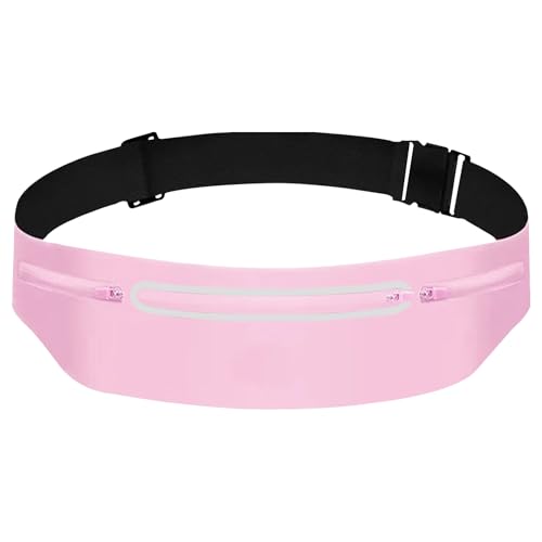 Waterproof Fanny Pack with 3 Pockets - Adjustable Waist Pack for Running - Light Pink
