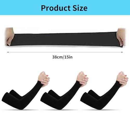3-Pack UV Protection Compression Arm Sleeves - Cooling Tattoo Cover - Black