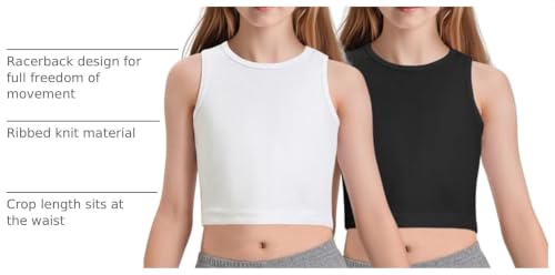 Girls Ribbed Knit Crop Tank Tops - 2 Pack, 5-6 Years, Black/White