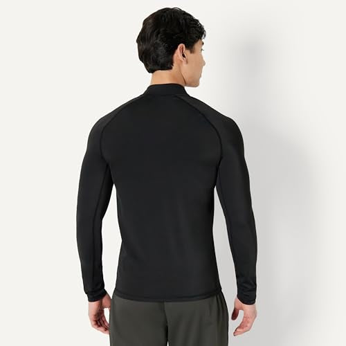 Men's Long-Sleeve Quarter Zip Rash Guard Shirt - Large, Washed Black