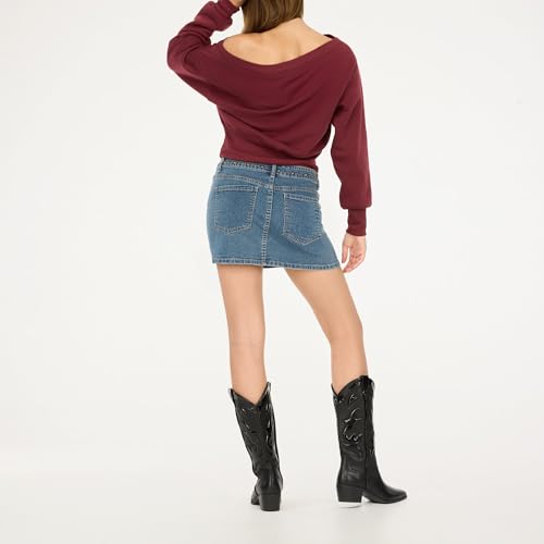 Forever 21 Women's Large Maroon Off-Shoulder Fleece Sweatshirt with Graphic