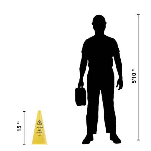 Yellow Safety¢ç Commercial 15 Inch "Caution Wet Floor" Sign Cone, 4 ct., Easy to Use and Store