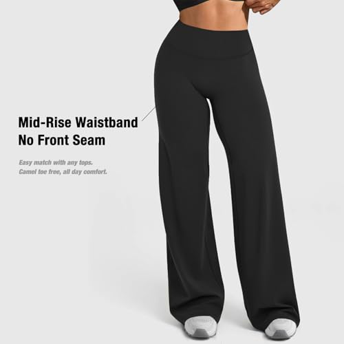 Women’s Black Wide Leg Yoga Pants - 31.7" Inseam, Medium Fit, Size 5'2"-5'5"
