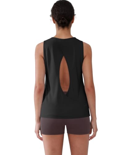 YIPINK Women's Cross Backless Sleeveless Workout Top, Medium, Black