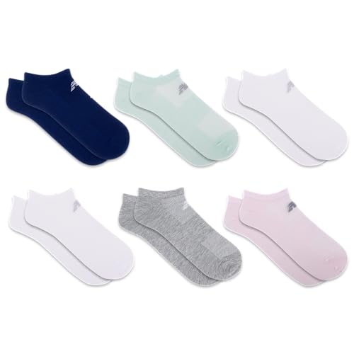New Balance Unisex Performance Flat Knit No-Show Socks, 6-Pairs (Medium, White Assorted)
