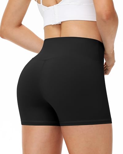 High Waisted Tummy Control Workout Biker Shorts - 3" / Small / Black