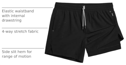 Medium Black Mens Running Shorts with Compression Liner 5" Quick Dry Zip Pocket