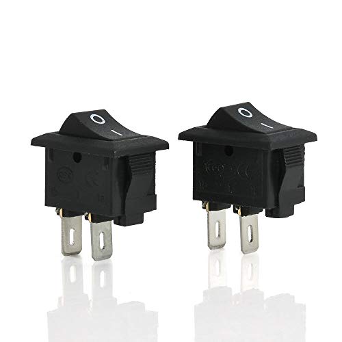 2-Pack 12V DC Mini Rectangular Rocker Switch - On/Off I/O Black Switch