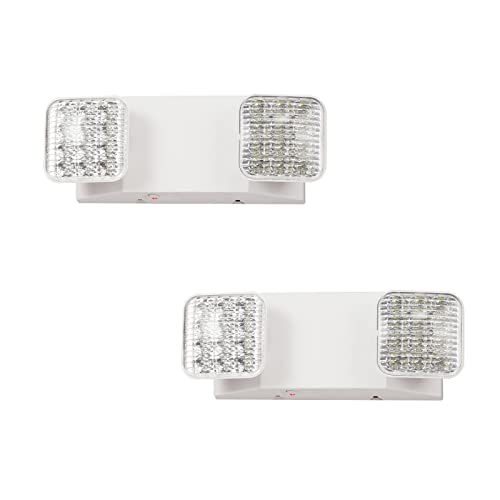 TANLUX LED Emergency Lights with Battery Backup, Two Head Adjustable Commercial Emergency Lights, UL Listed, AC 120/277V, Hardwired Exit Light Fixtures - 2 Pack (White)