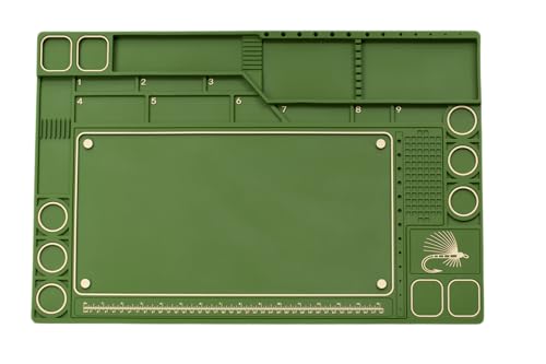 Fly Tying Mat with Magnetic Tool Holders, Removable Inner, Non-Slip Green