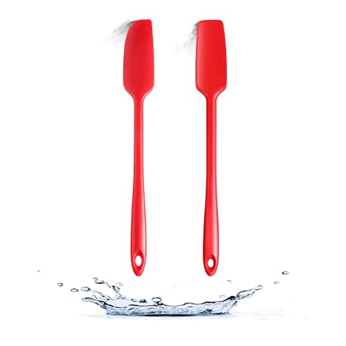 Silicone Jar Spatula Set - Long Handle Kitchen Scraper, Red