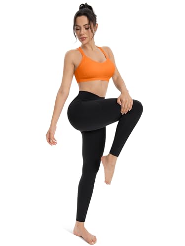 High Waisted Crossover Leggings with Pockets - Black, 25" Inseam, X-Large
