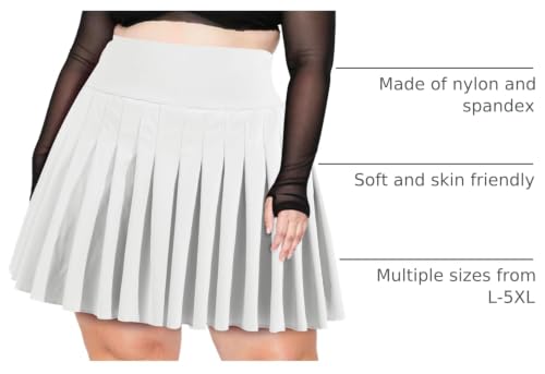 Moon Wood Women's Plus Size White Pleated Tennis Skirt with Shorts XX-Large High Waist Athletic Golf Skort