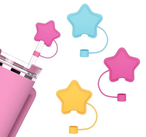 3 Pcs Star Silicone Straw Covers for 10mm Tumbler Straws - Yellow/Blue/Rose