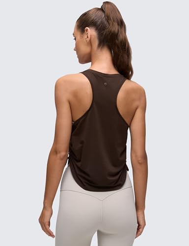 CRZ YOGA Pima Cotton Ruched Tank Top - Medium / Hot Fudge Brown